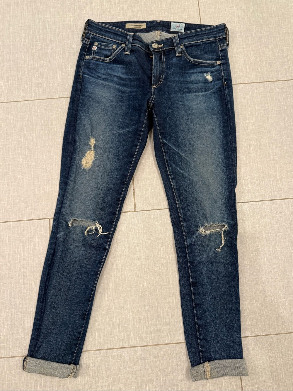 Ag Adriano Goldschmied Dark Blue Skinny Jeans with Back Pocket Stitch